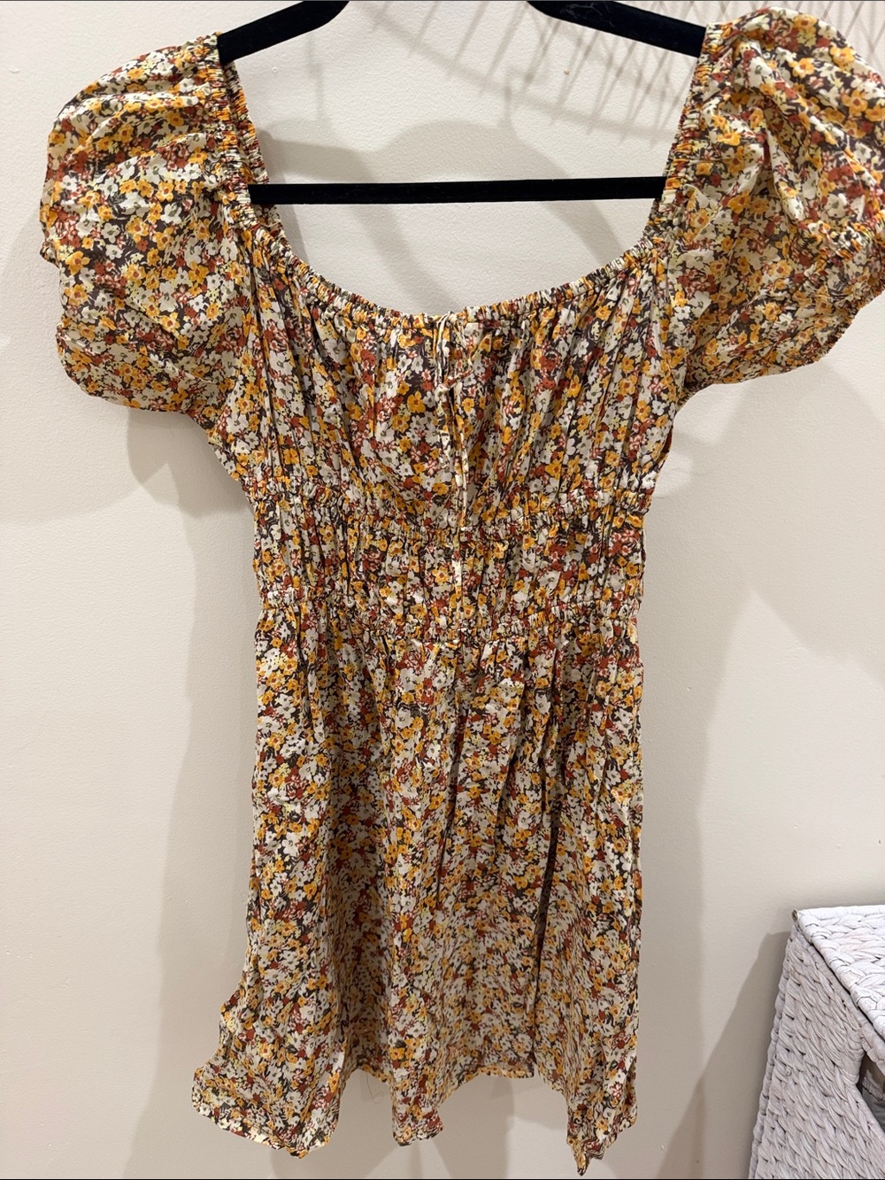 Faithfull the Brand Rust & Yellow Floral Smocked Skirt